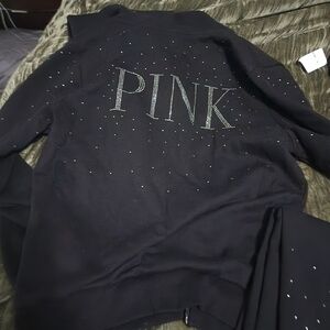PINK Victoria's Secret Black Bomber Jacket with Shimmering Accents